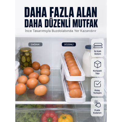 Kayar Ray Sistemli Buzdolabı Yumurta Saklama Düzenleyici Organizer