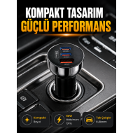 60W Araç İçi Hızlı Şarj Adaptörü Çift USB-C PD ve USB-A QC3.0
