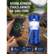 Güneş Enerjili Katlanabilir Kamp Feneri – USB Şarjlı, Hafif ve Çok Fonksiyonlu