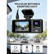 3 Kameralı Araç DVR 1080P Ön + HD Arka + İç Kamera Döngü Kayıt 2’’ Ekran