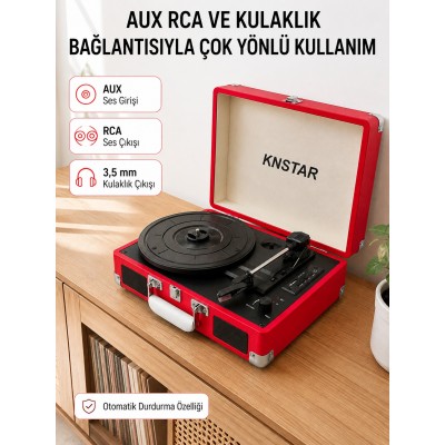 Şarj Edilebilir Taşınabilir Pikap 1800 mAh Dahili Pil Bluetooth ve Çoklu Bağlantı Seçenekli