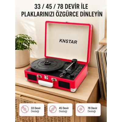 Bavul Tipi Plak Çalar 33 45 78 Devir Destekli Bluetooth Dahili Hoparlörlü Portatif Pikap