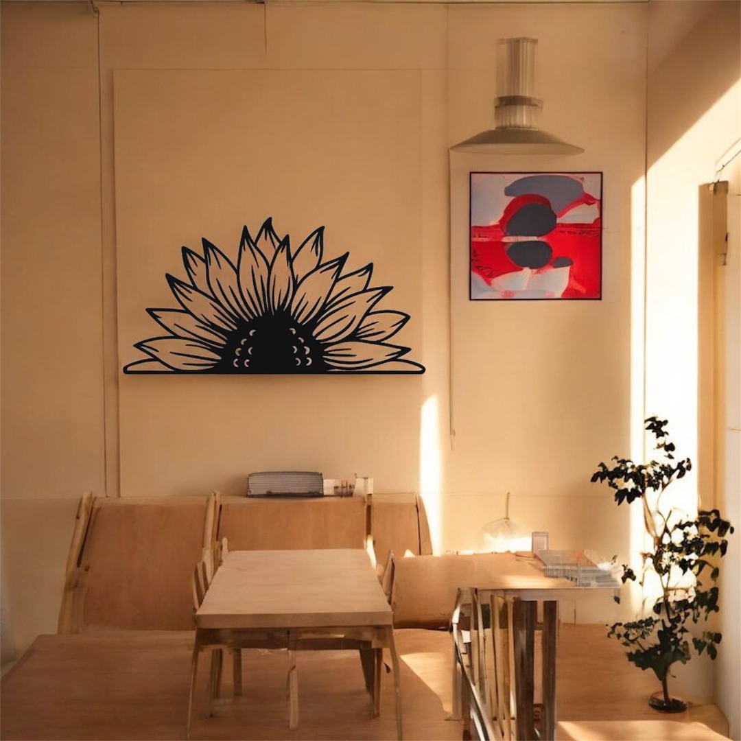 Lazer Kesim Metal Duvar Dekoru, yarım ay çiçeği 40 cm