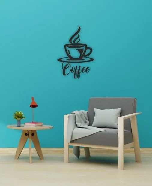 Lazer Kesim Metal Duvar Dekoru, Coffee Kahve 40 cm