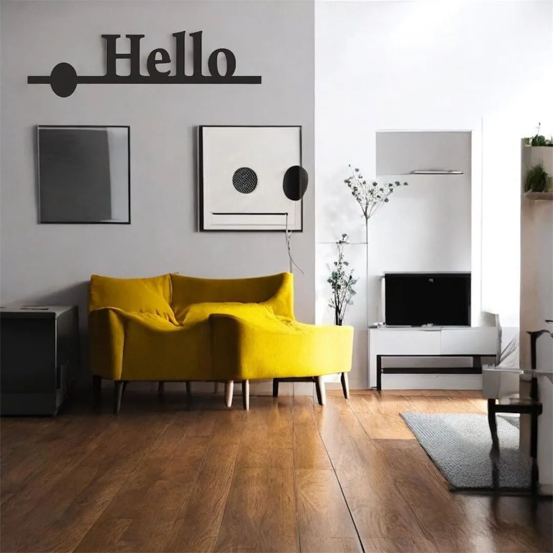 Lazer Kesim Metal Duvar Dekoru, Hello 40 cm