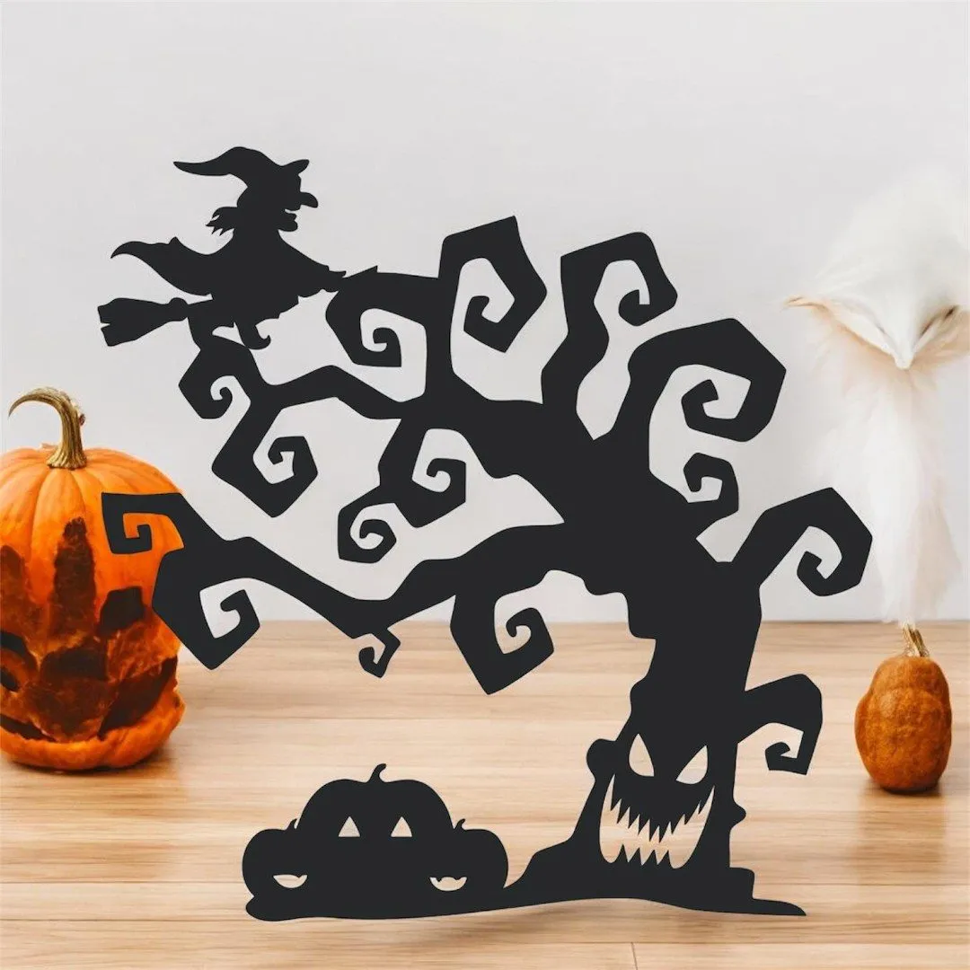 Lazer Kesim Metal Duvar Dekoru, Ağaç Helloween 40 cm