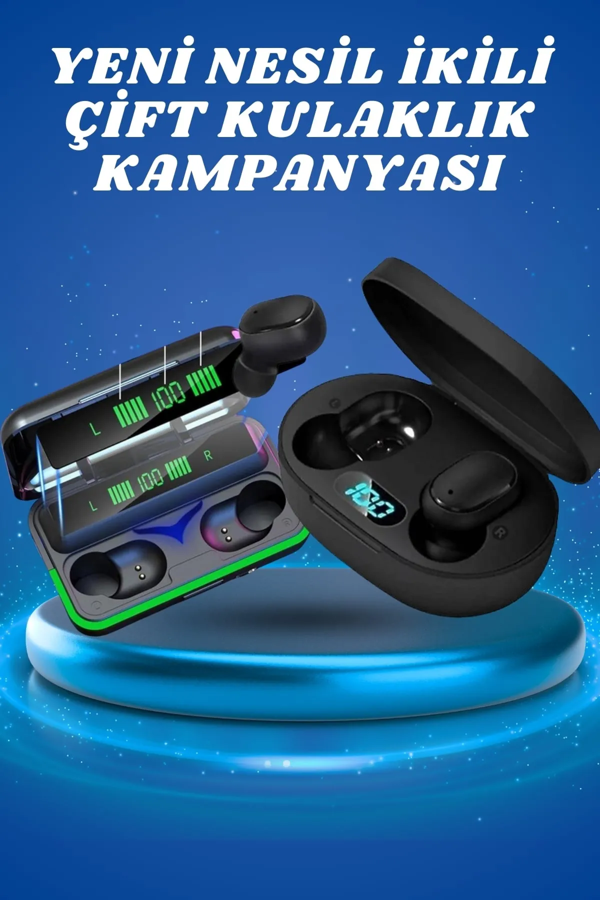 İkili Bluetooth Kulaklık Dijital Göstergeli Uzun Pil Ömrü Yüksek Ses Kaliteli
