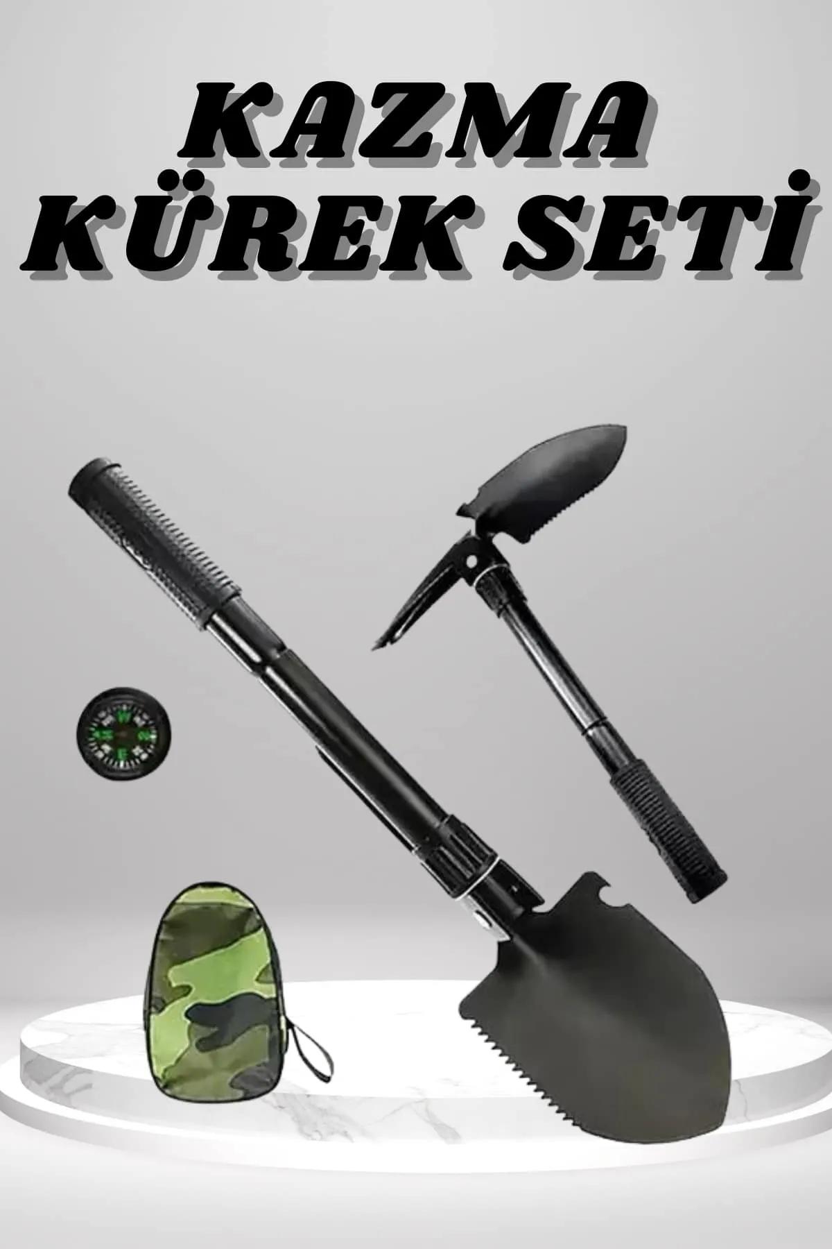 Kazma Kürek Seti Pusulalı Katlanır Portatif Kazma Kürek Seti Çok Fonksiyonlu Katlanabilir