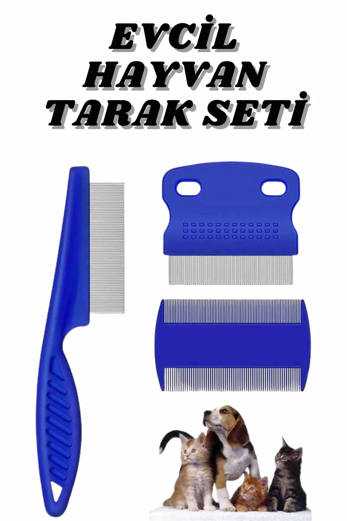 Evcil Hayvan Bit Tarağı Seti Paslanmaz Çelik Bıçaklı 4'lü Set