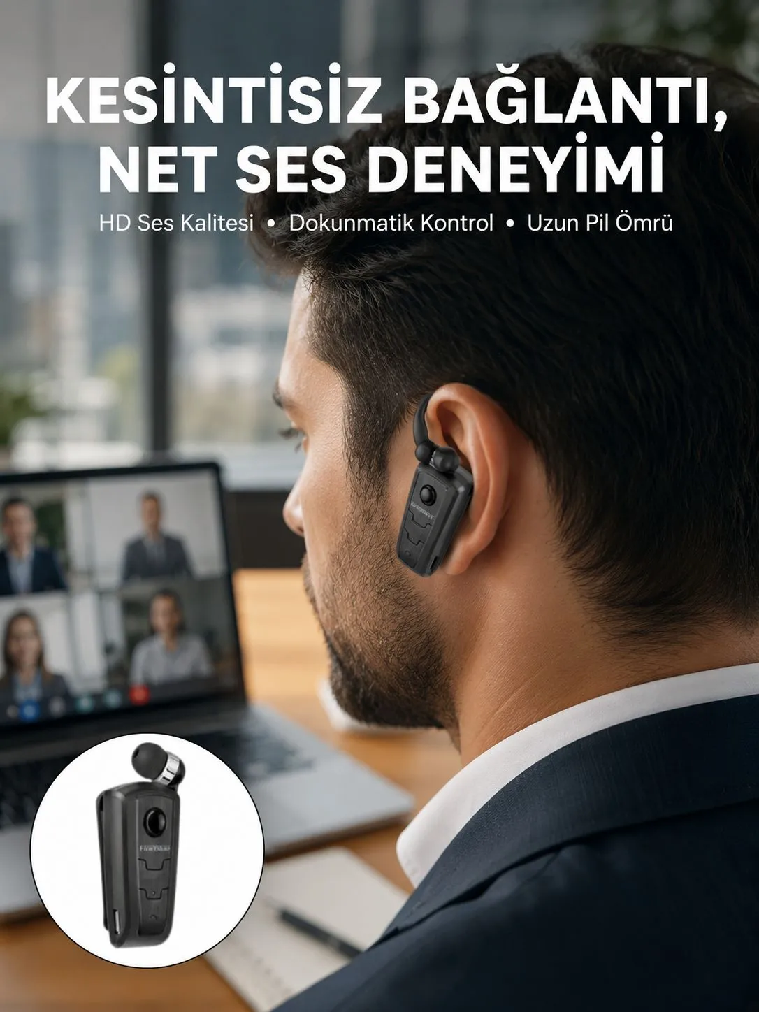 Mikrofonlu Makaralı Bluetooth Kulakiçi Kulaklık Android ve İOS Uyumlu