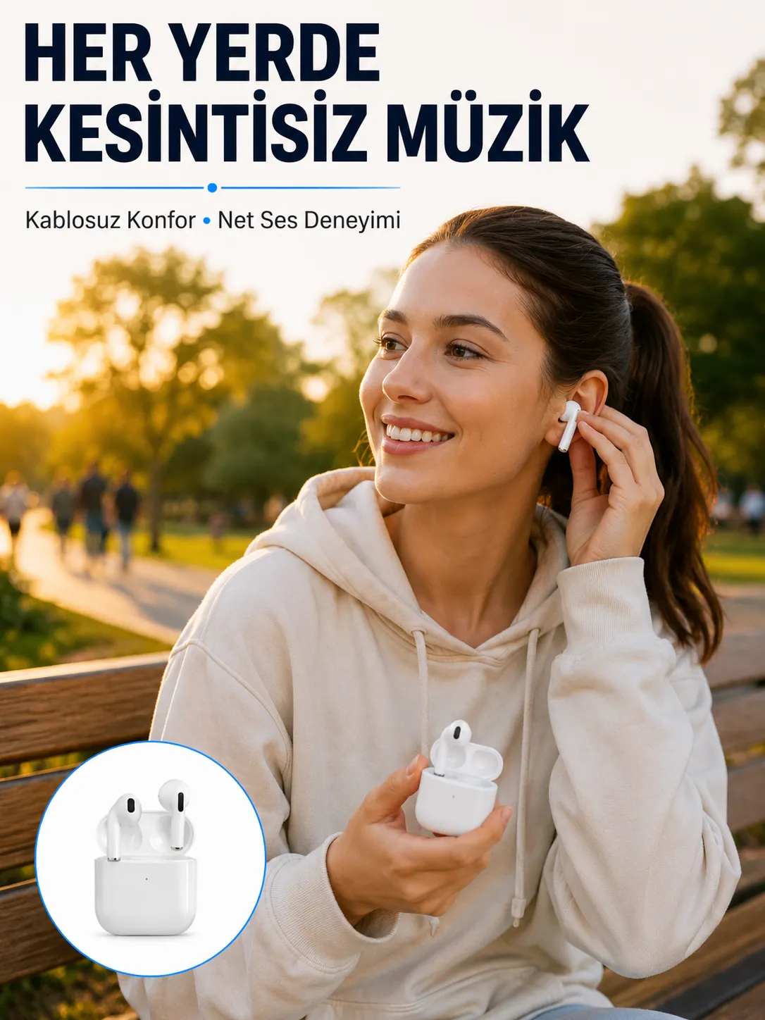 Bluetooth Kulaklık Beyaz Çağrı Cevaplama Dokunmatik Kontrol Kablosuz