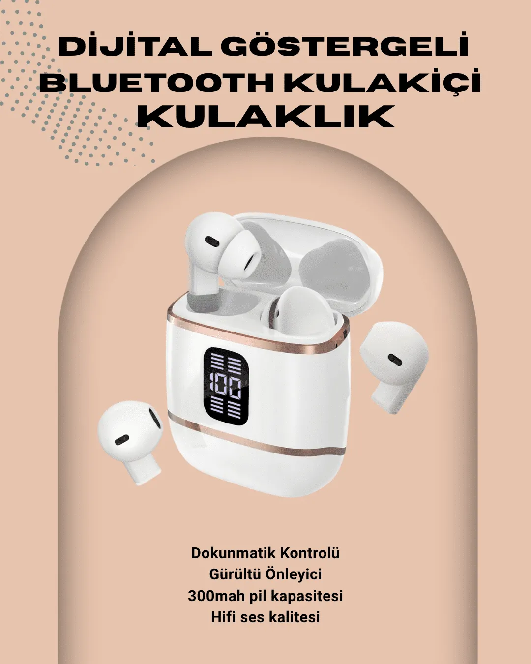 Kulakiçi Bluetooth Kulaklık V5.3 – 4’lü Set, Dijital Ekranlı, Gürültü Engelleme