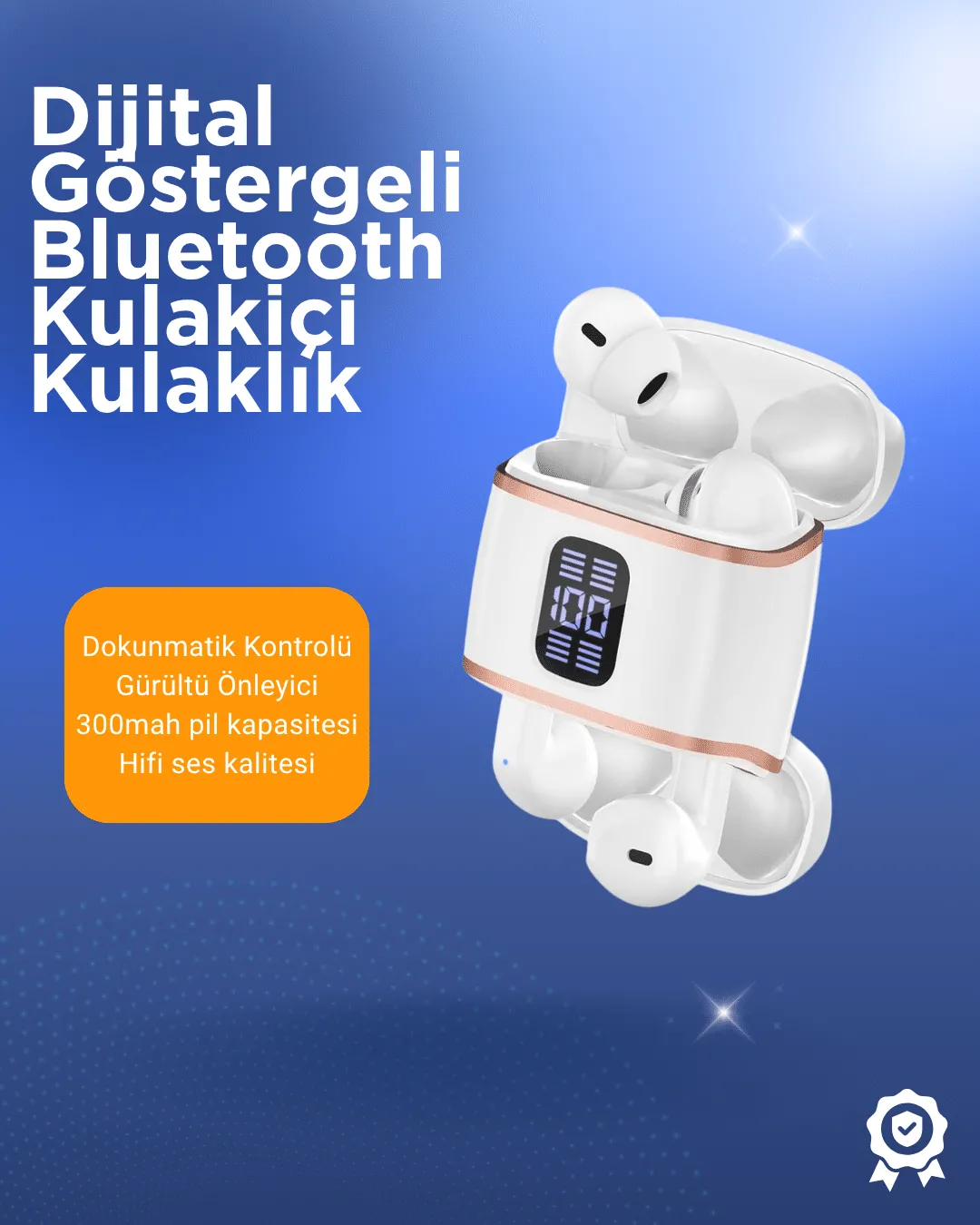Bluetooth 5.3 Kulaklık – Kulakiçi, ANC+ENC, 4 Adet Set, Dijital Göstergeli