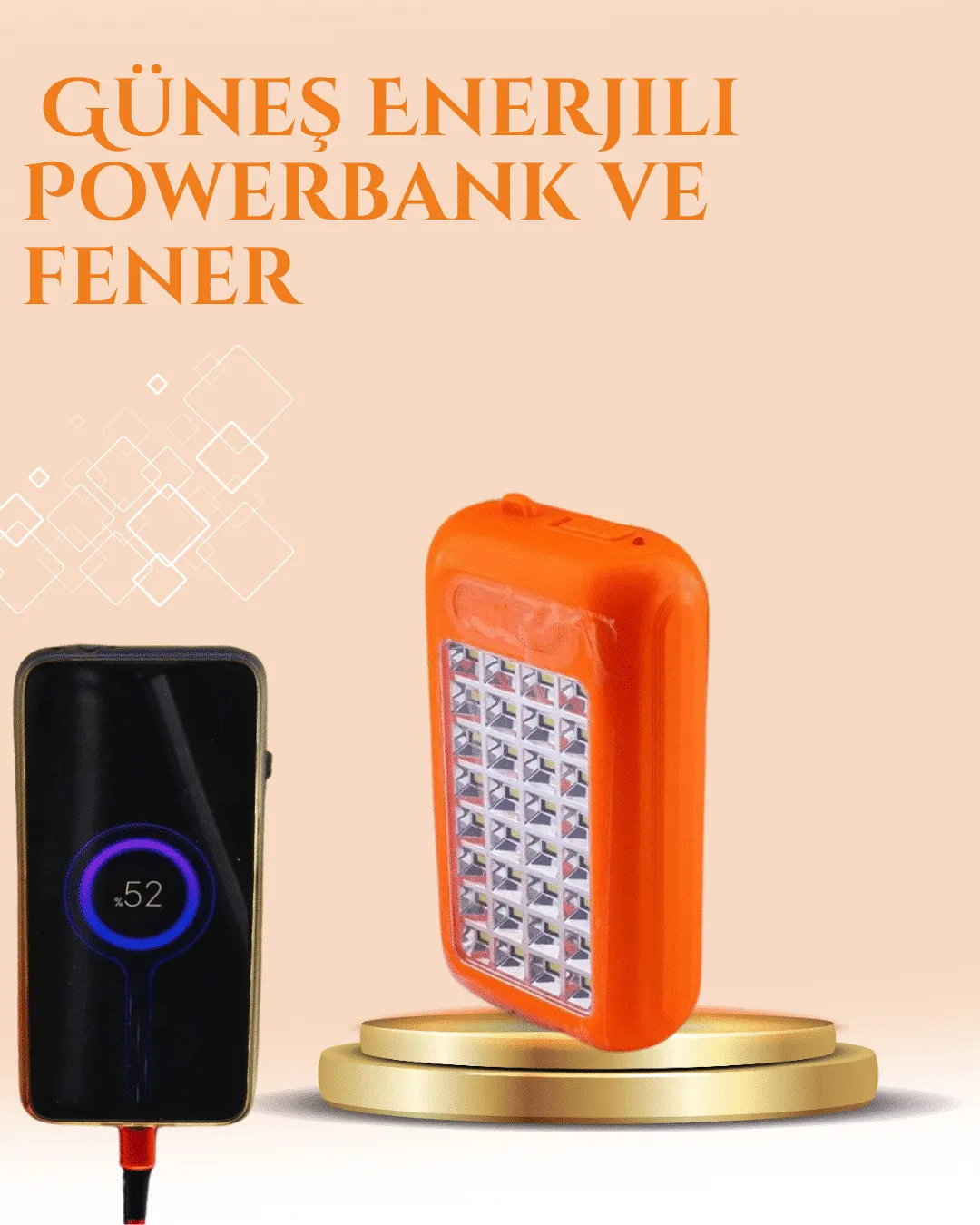 Gold Silver Güneş Enerjili Powerbank Işıldak – 10000 mAh, Taşınabilir, Suya Dayanıklı, 32 LED