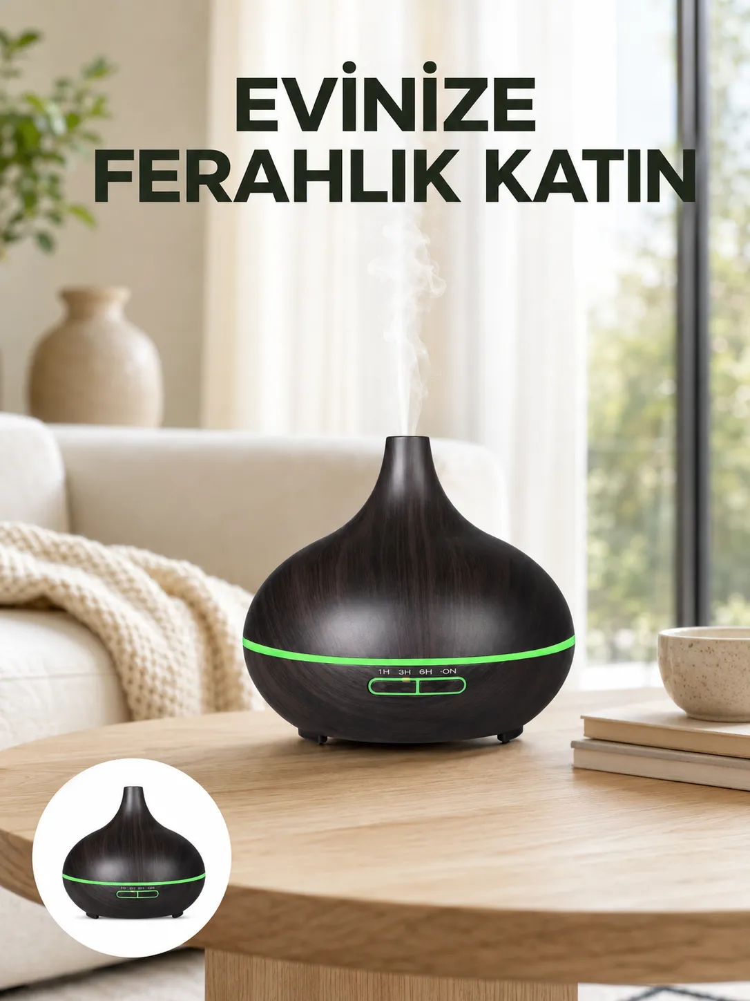 7 Renk Işıklı Ultrasonik Hava Difüzörü – Sessiz ve Güvenli Kullanım