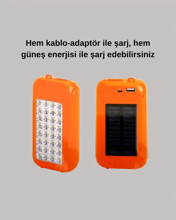 Gold Silver Güneş Enerjili Powerbank Işıldak – 10000 mAh, Taşınabilir, Suya Dayanıklı, 32 LED