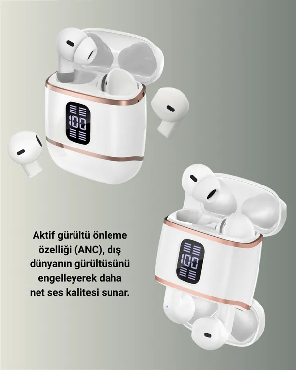 Kulakiçi Bluetooth Kulaklık V5.3 – 4’lü Set, Dijital Ekranlı, Gürültü Engelleme