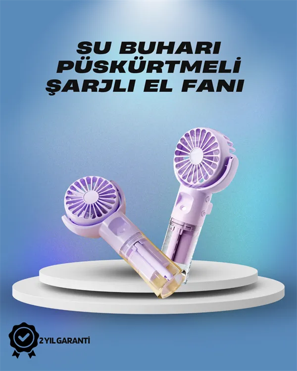 Su Sisi Püskürtmeli Taşınabilir El Fanı – Çocuk ve Öğrencilere Uygun, Kamp ve Seyahat İçin