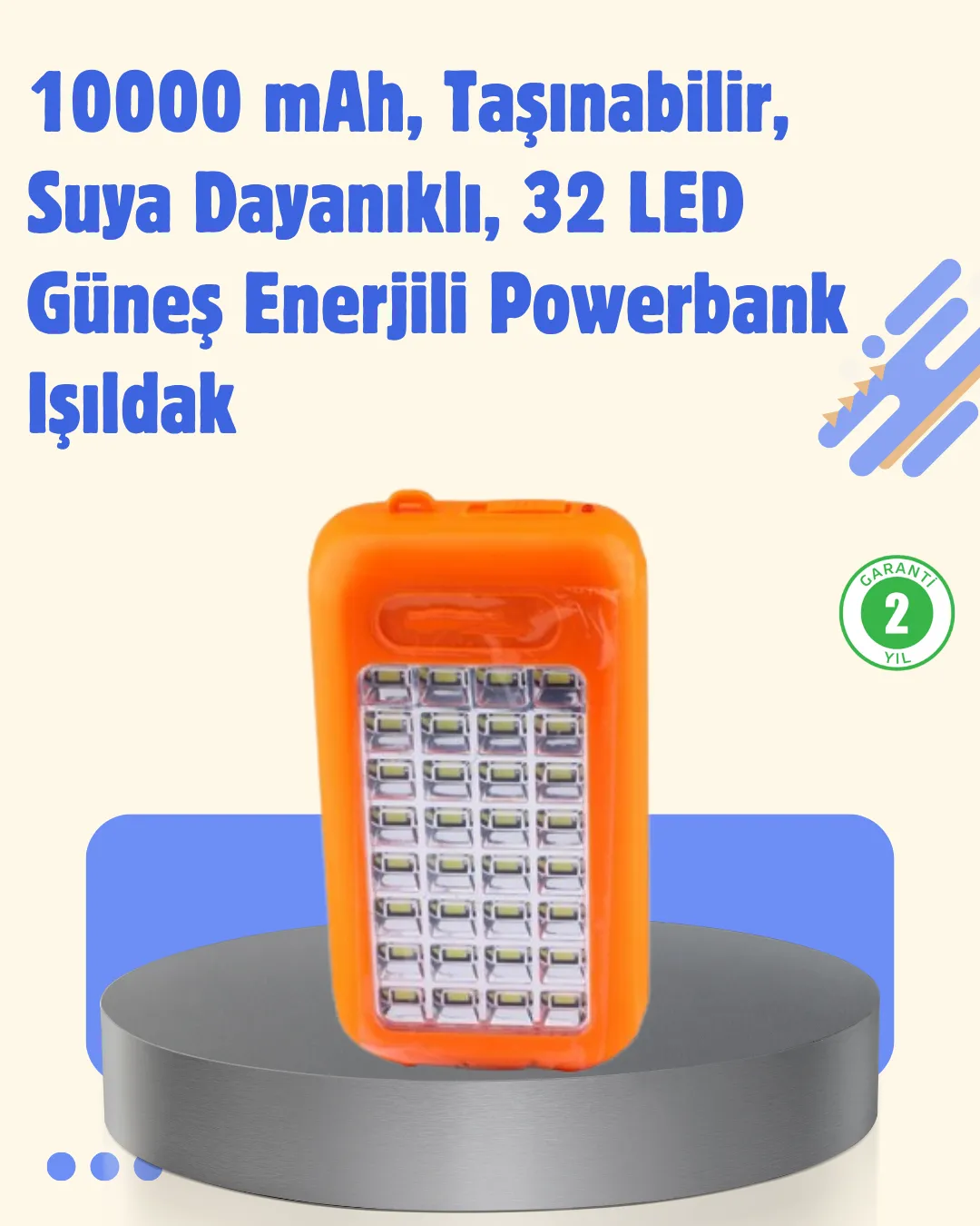 Gold Silver GS-875 Güneş Enerjili Powerbank ve 32 LED Işıldak