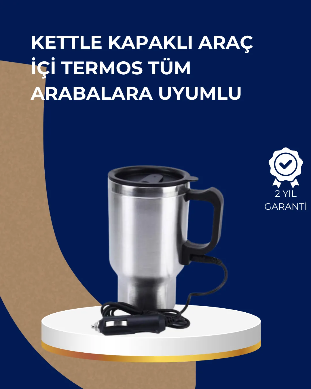 Araç İçi Paslanmaz Çelik Isıtıcı Termos Bardak 12V Çakmak Girişli