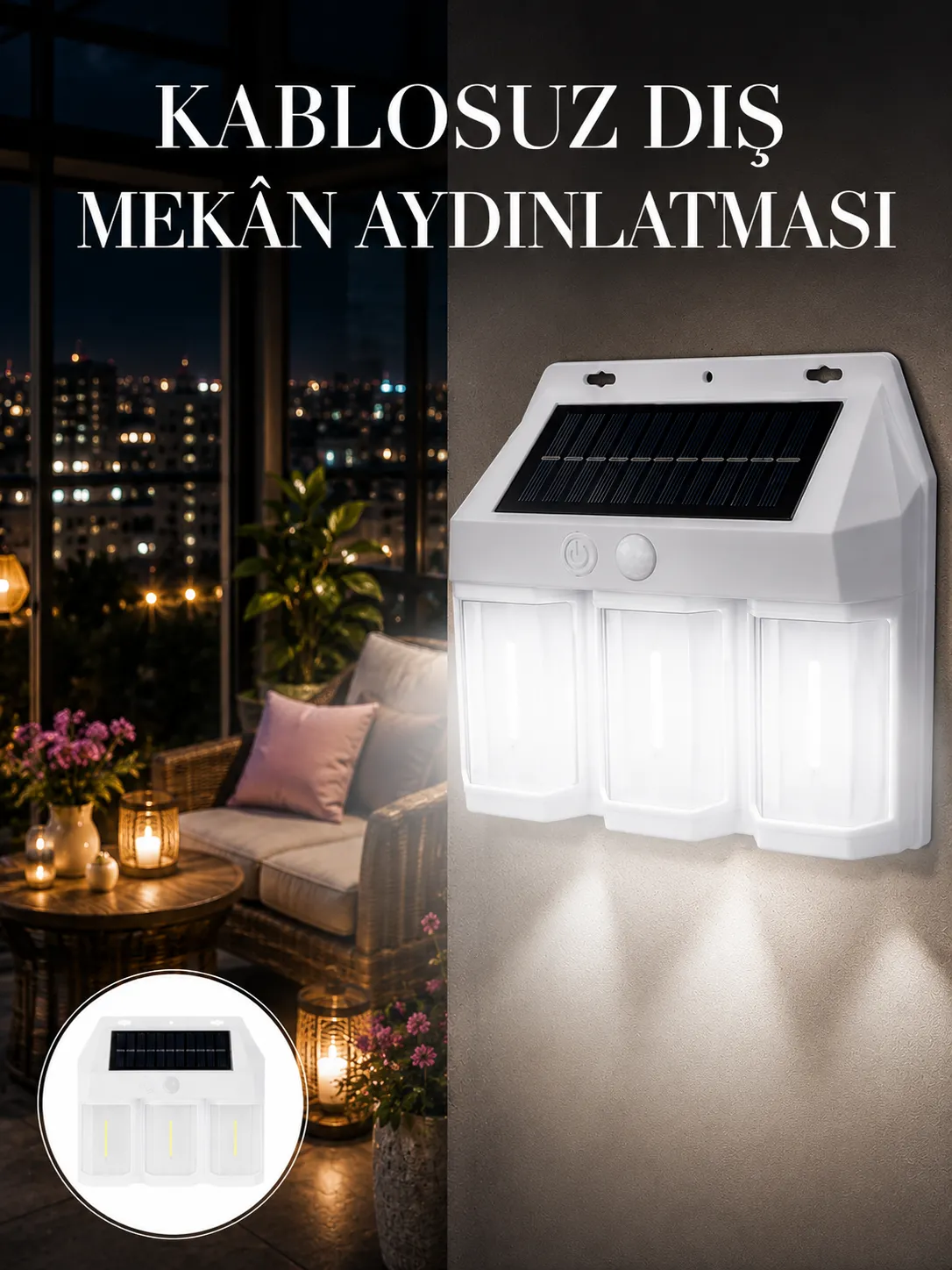 Dış Mekan Solar Duvar Lambası – 120° Hareket Algılama, 3 Işık Modu