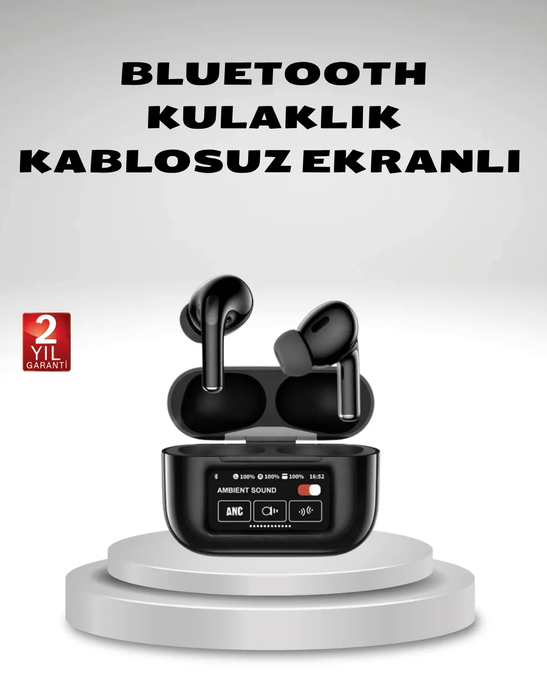 Aktif Gürültü Engelleme (ANC) Kablosuz Bluetooth Kulaklık – Dijital Ekranlı, Dokunmatik ve Uzun Pil Ömürlü