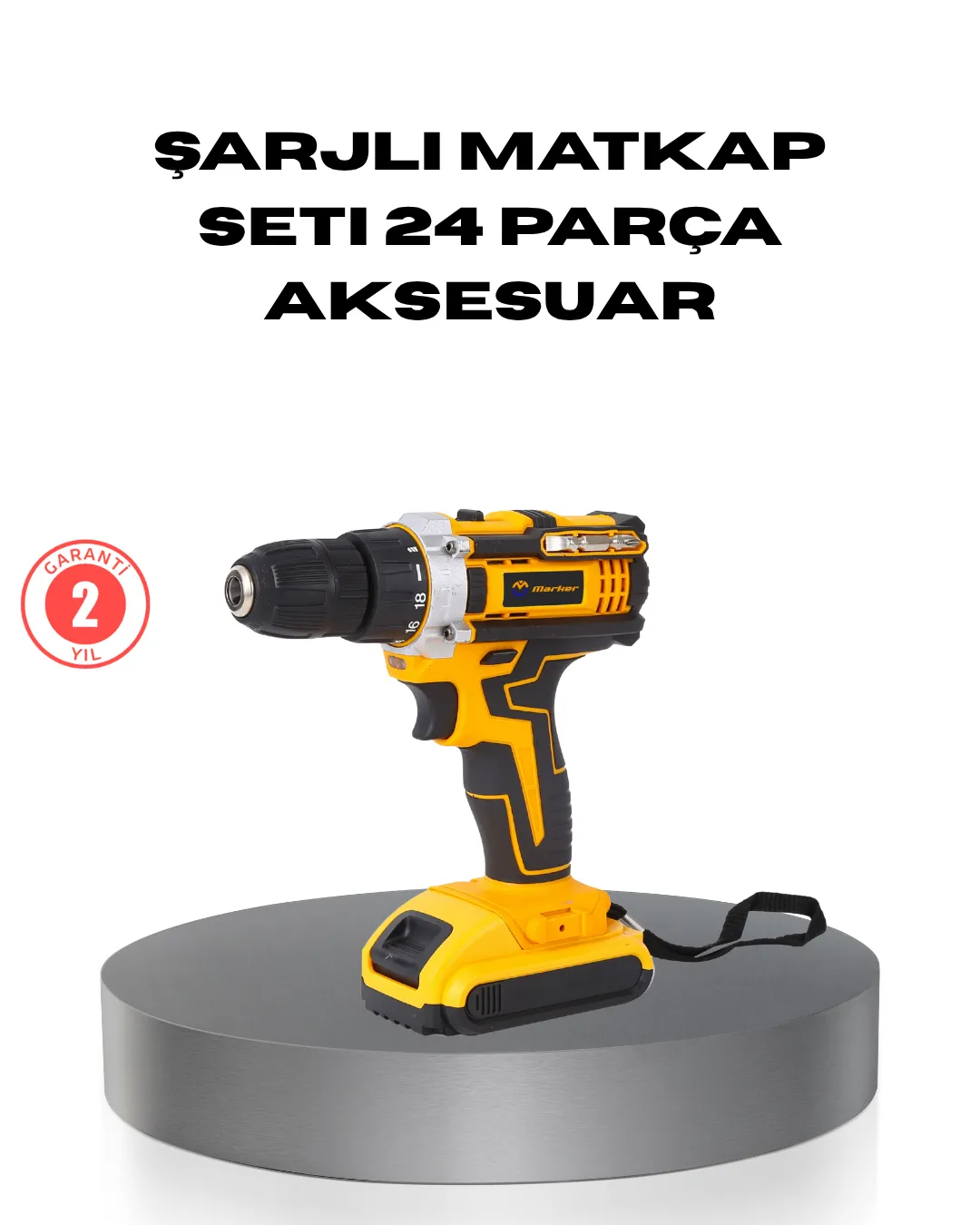 Çift Bataryalı Darbeli Şarjlı Matkap Seti – Metal Dişli, 24 Parça Aksesuar ve LED Işıklı