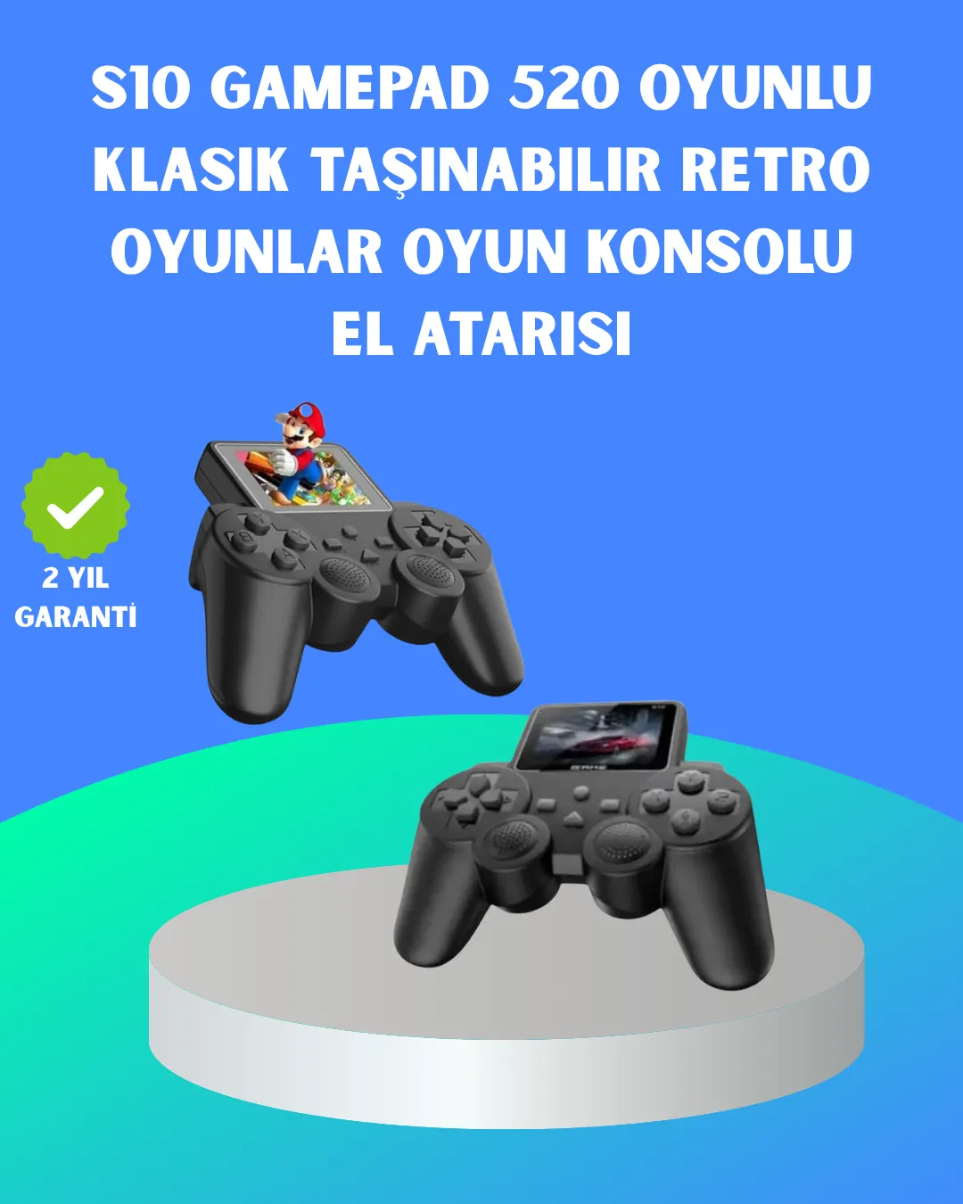 2.4 İnç HD Renkli Ekranlı 500-in-1 Taşınabilir Retro Oyun Konsolu, Kablolu TV Bağlantısı ve Uzun Pil Ömrü