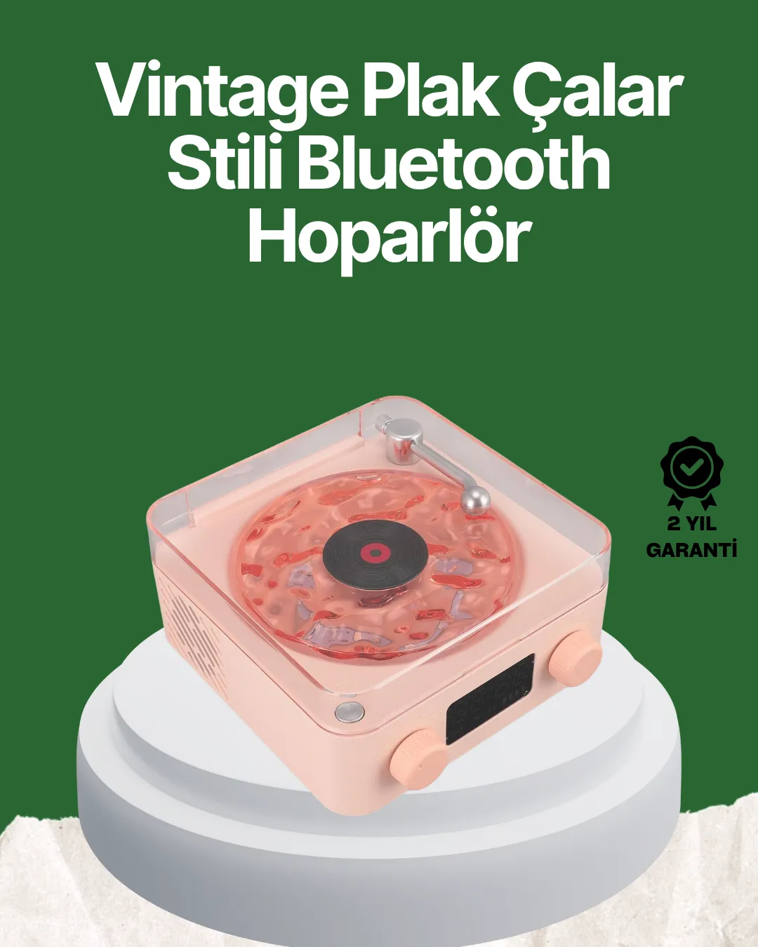 Vintage Tarz Bluetooth Hoparlör – Gece Işığı ve Zaman Göstergeli