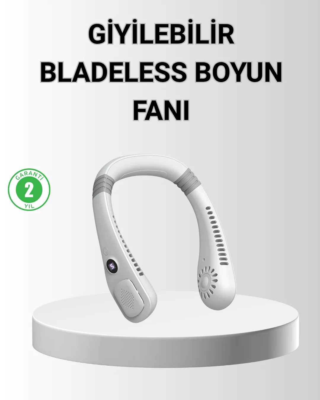 Giyilebilir Boyun Fanı 360° Dairesel Rüzgar ve 5 Kademeli Hız Ayarlı
