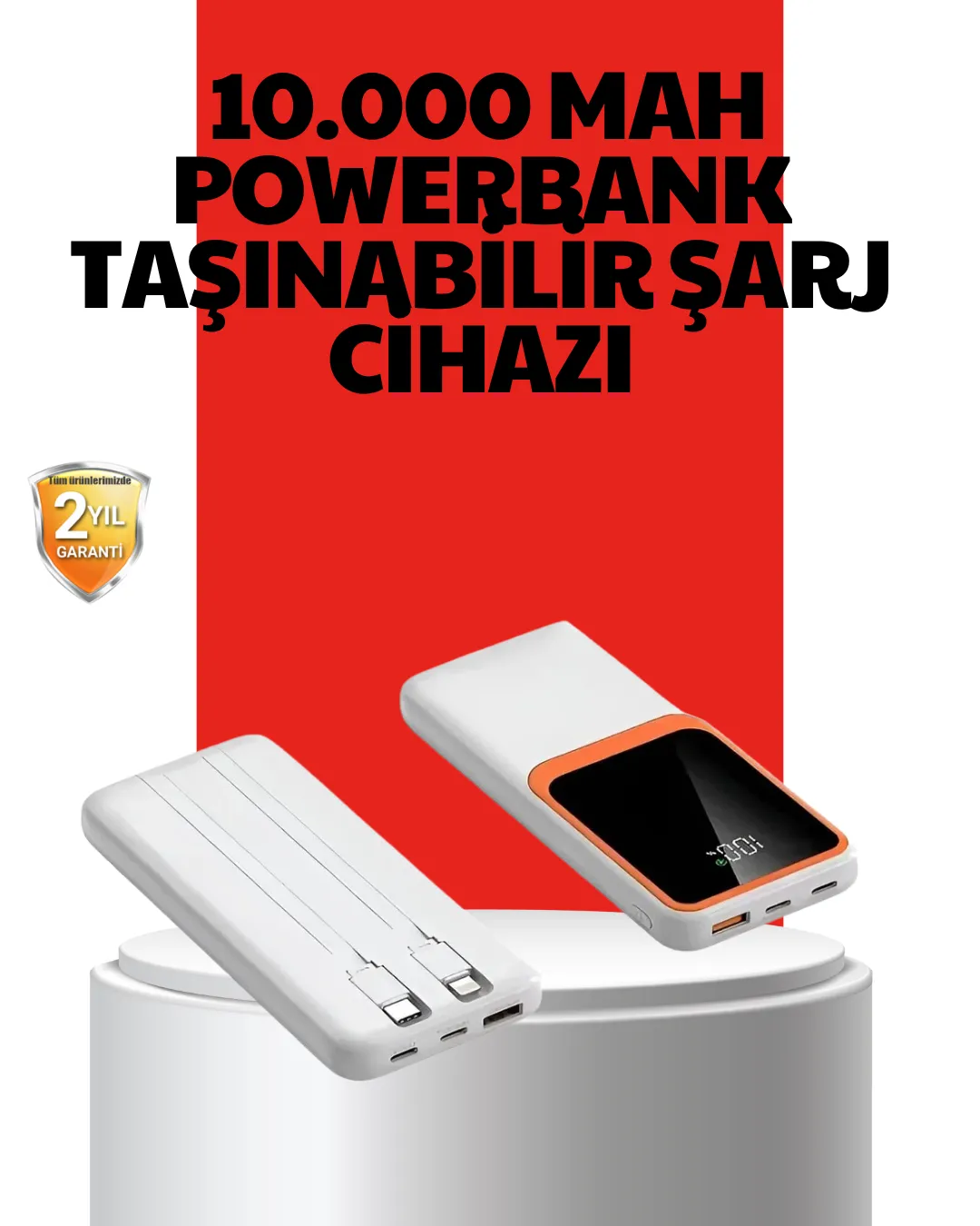 10000 mAh Taşınabilir Powerbank Çift Çıkışlı Type-C ve Lightning Uyumlu
