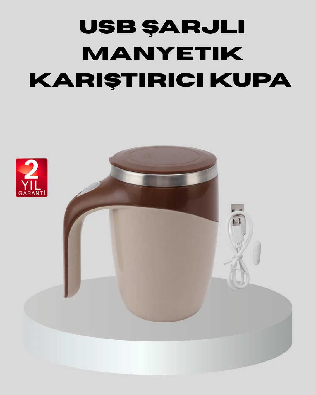 Manyetik Karıştırıcı Kupa USB Şarjlı Otomatik Karıştırma Çift Katmanlı