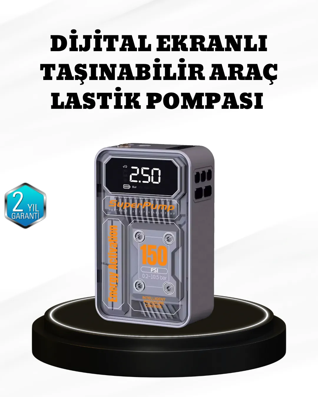 150 PSI Kablosuz Şarjlı Hava Pompası – LED Ekranlı ve Otomatik Kapanma Özellikli