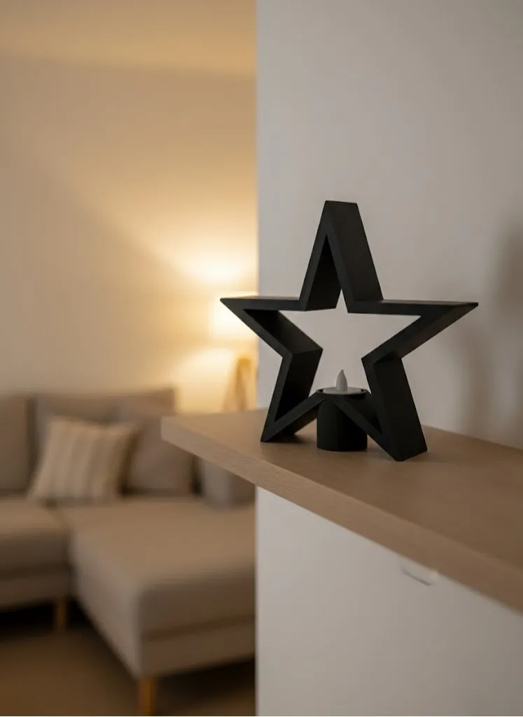 Yıldız Mumluk Siyah Modern Salon ve Raf Dekoru