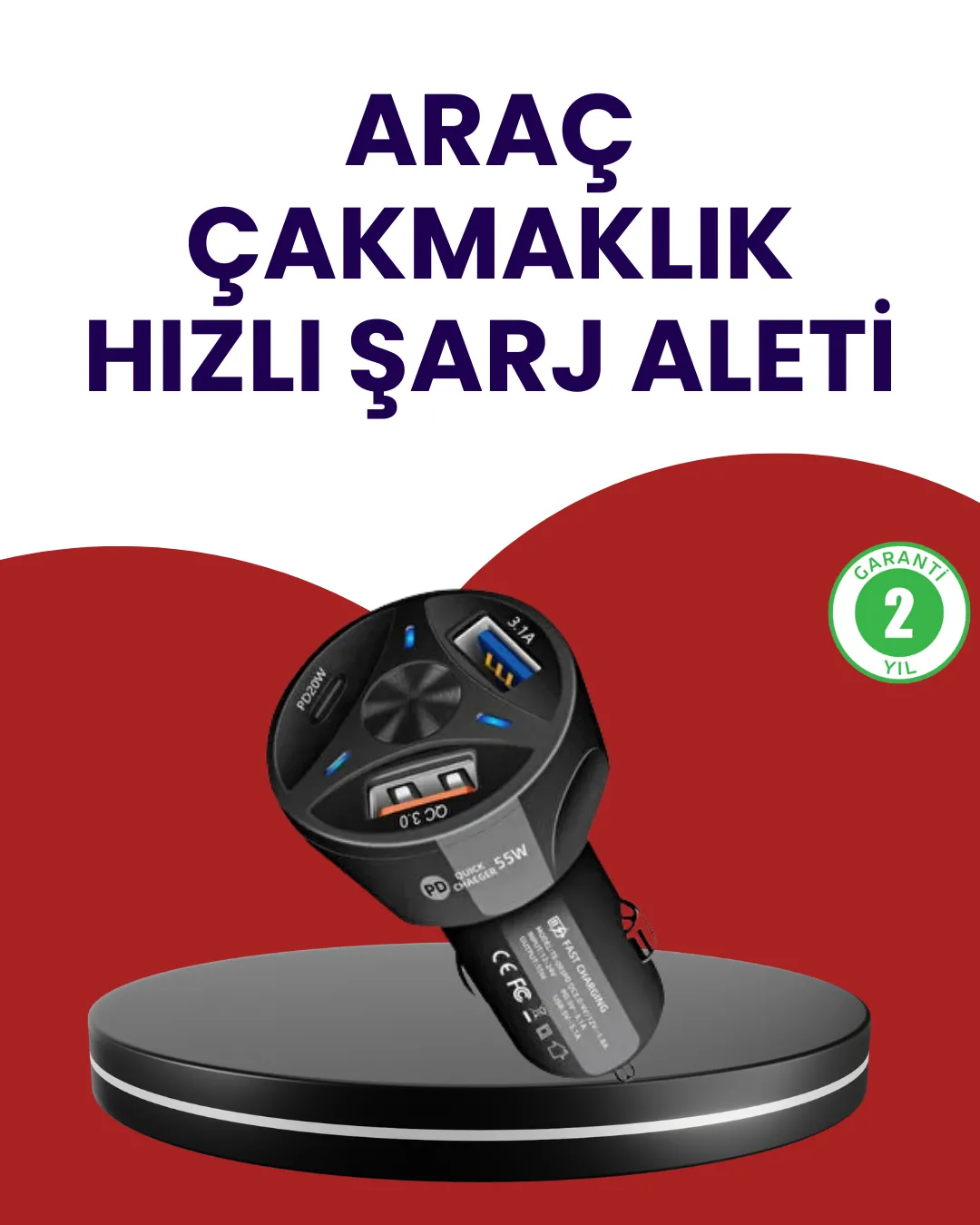 55W PD ve Quick Charge 3.0 Destekli Polygold Araç Şarj Adaptörü