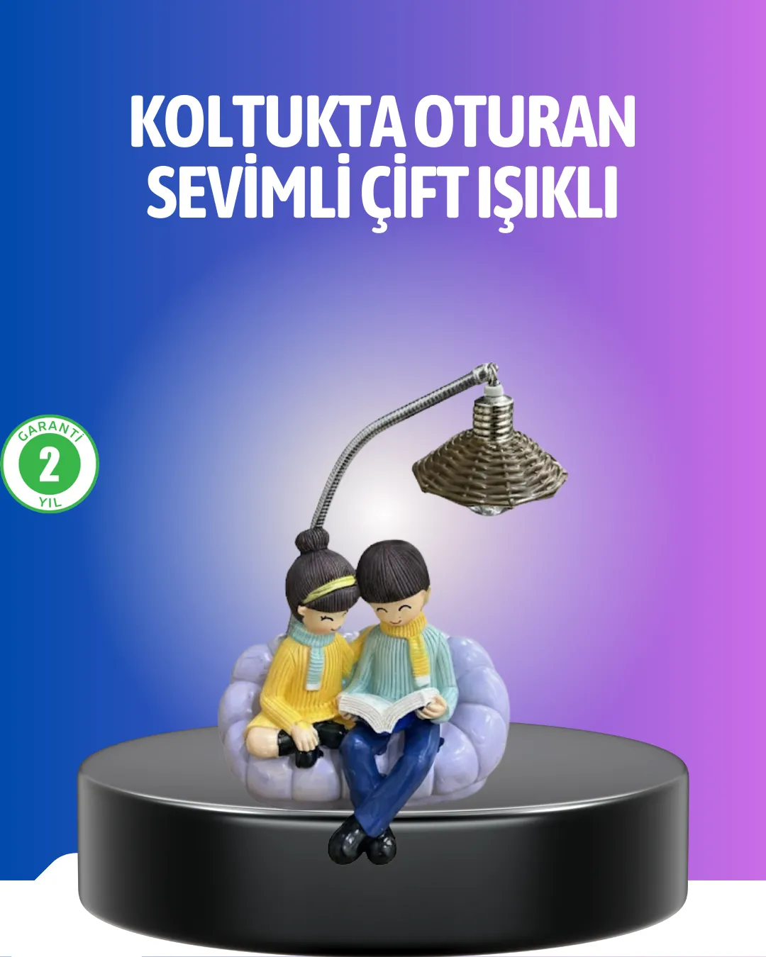 Kitap Okuyan Çift Figürlü Gece Lambası Romantik Dekoratif Masa Lambası