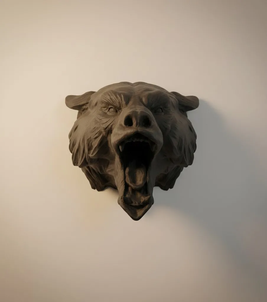 Ayı Tasarım Siyah 3D Duvar Heykeli