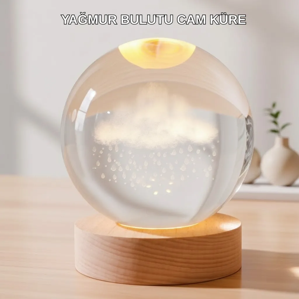 USB Bağlantılı 3D Kristal Yağmur Bulutu Lamba Ahşap Tabanlı Dekoratif Aydınlatma