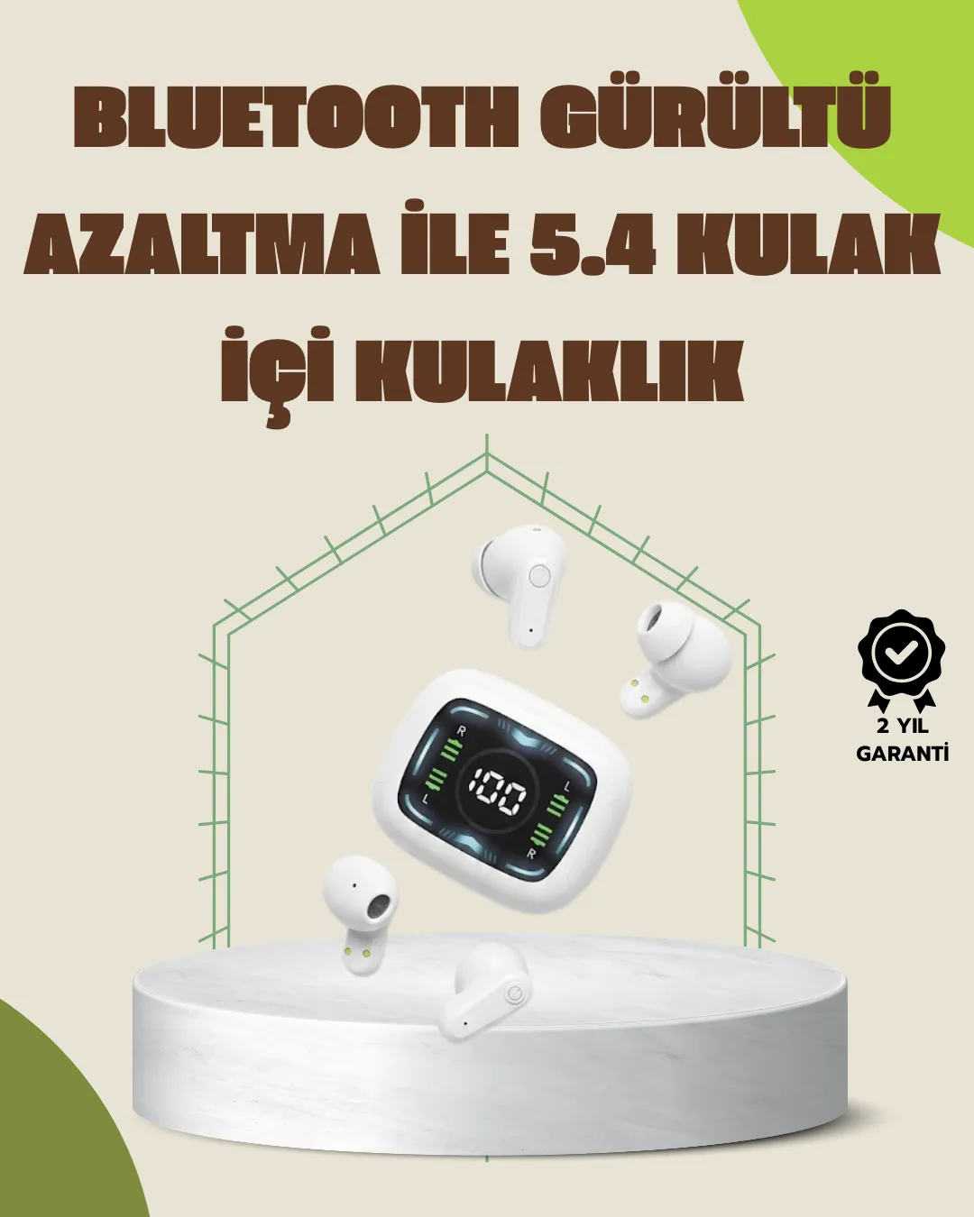 Bluetooth 5.4 Teknolojili Kablosuz Kulaklık LED Göstergeli
