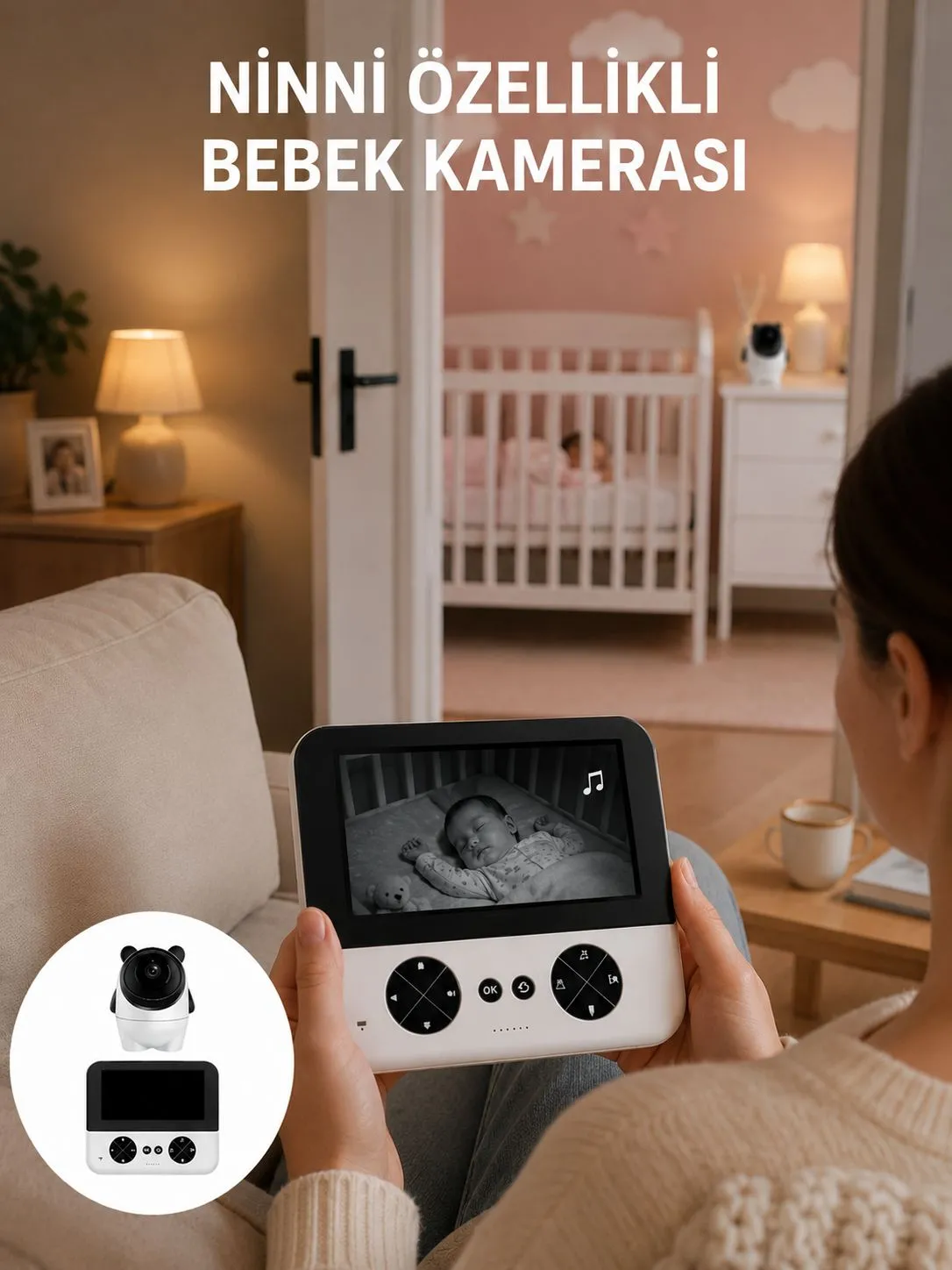 720P Bebek Kamerası Uzaktan Kontrollü Gece Görüşlü Monitör
