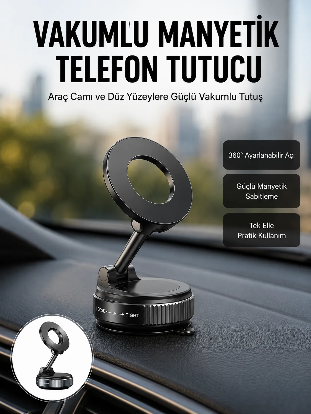 360 Derece Ayarlanabilir Manyetik Araç Telefon Standı