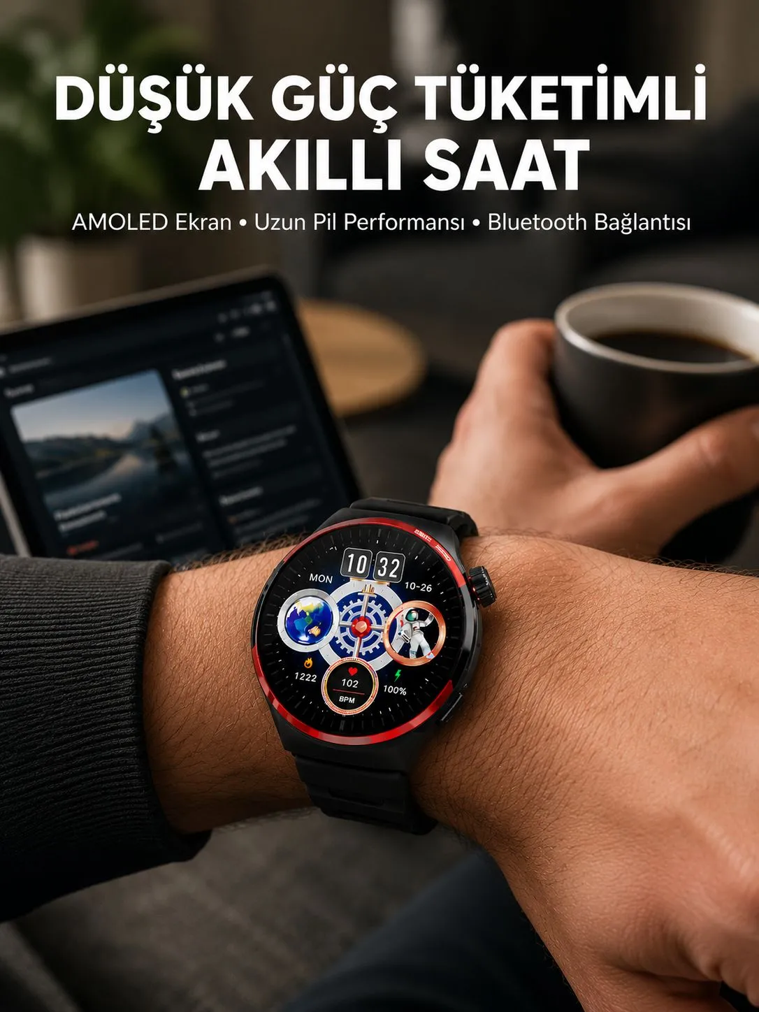 Dokunmatik Akıllı Saat Kablosuz Şarj AMOLED Ekran