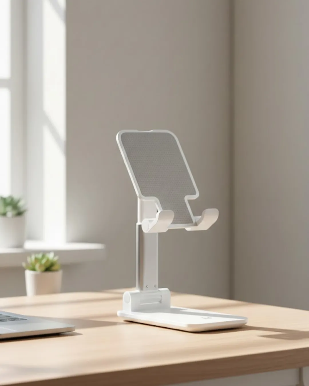 Ayarlanabilir Ergonomik Katlanabilir Masaüstü Telefon Tutucu Beyaz