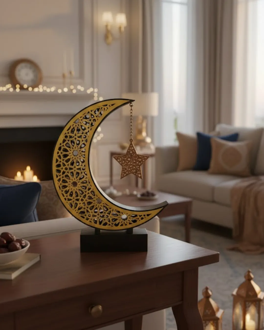 3D Hilal Yıldız Dekor 23x23 cm Ramazan Özel Masa Üstü Süs