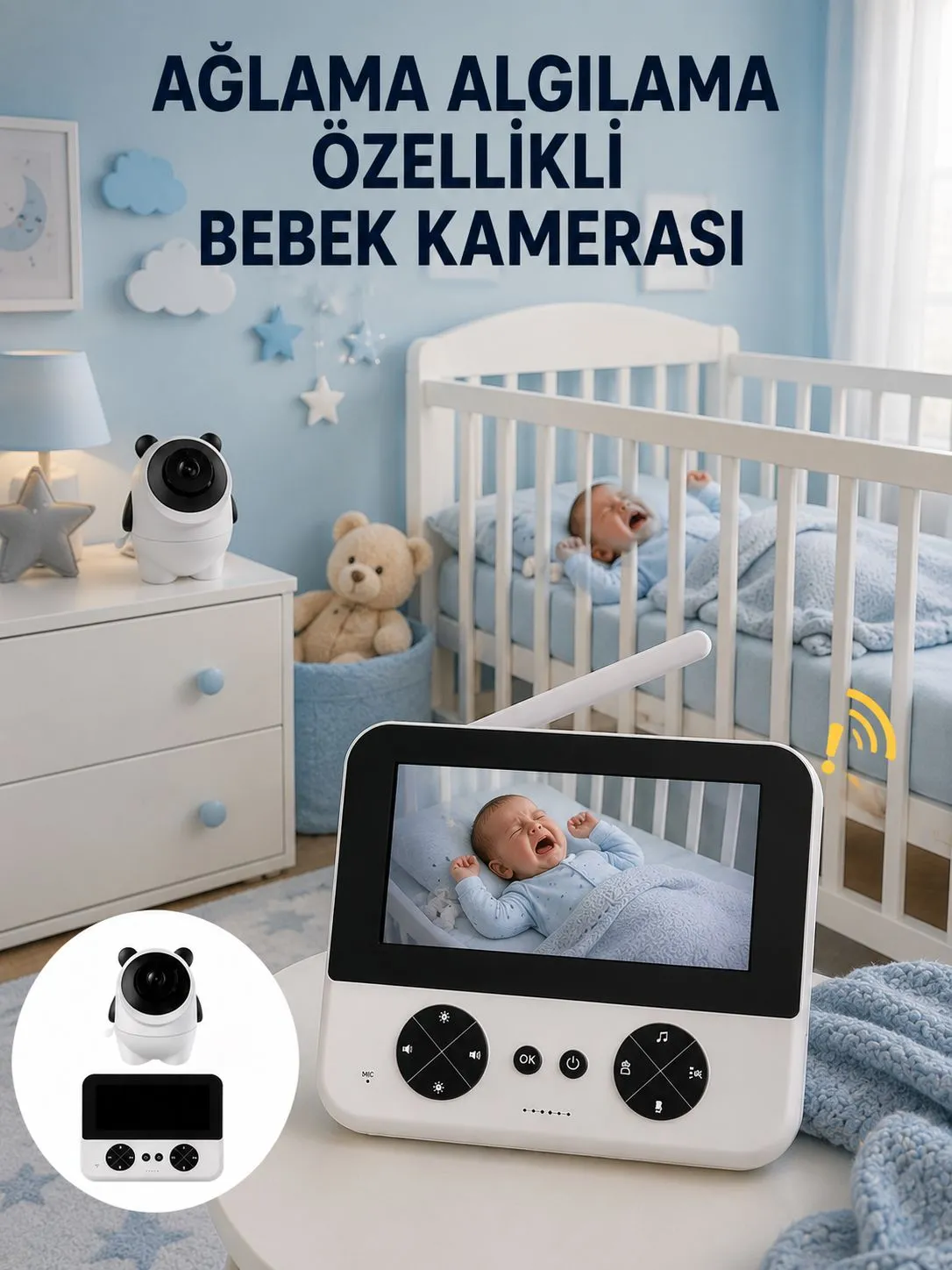 Gece Görüşlü Güvenli Bebek Monitörü 720P HD Görüntü