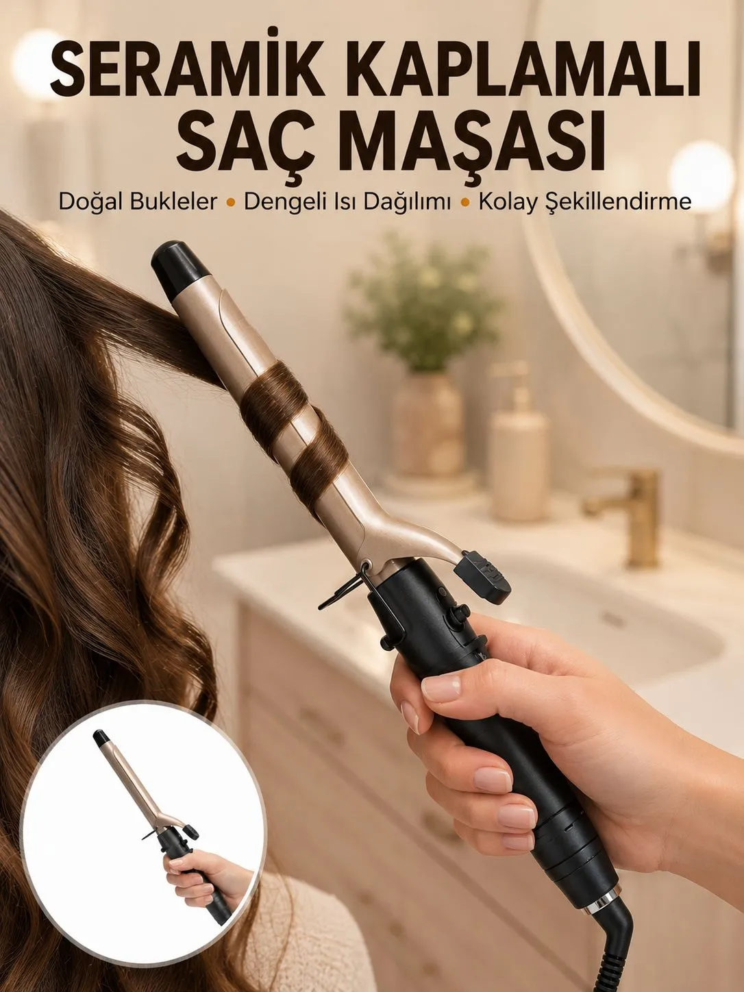 25 mm Seramik Saç Maşası Kalın Bukle ve Hacimli Dalga İçin