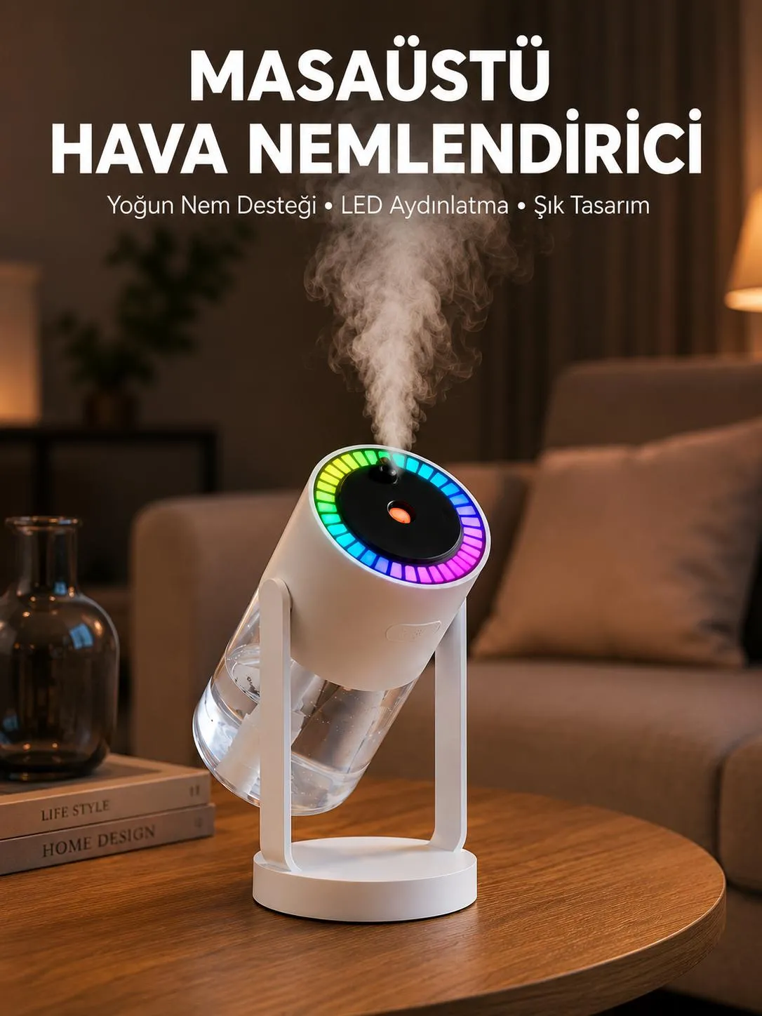 Araç ve Ev İçin Hava Nemlendirici Projektörlü Sessiz Buhar Yeni Nesil