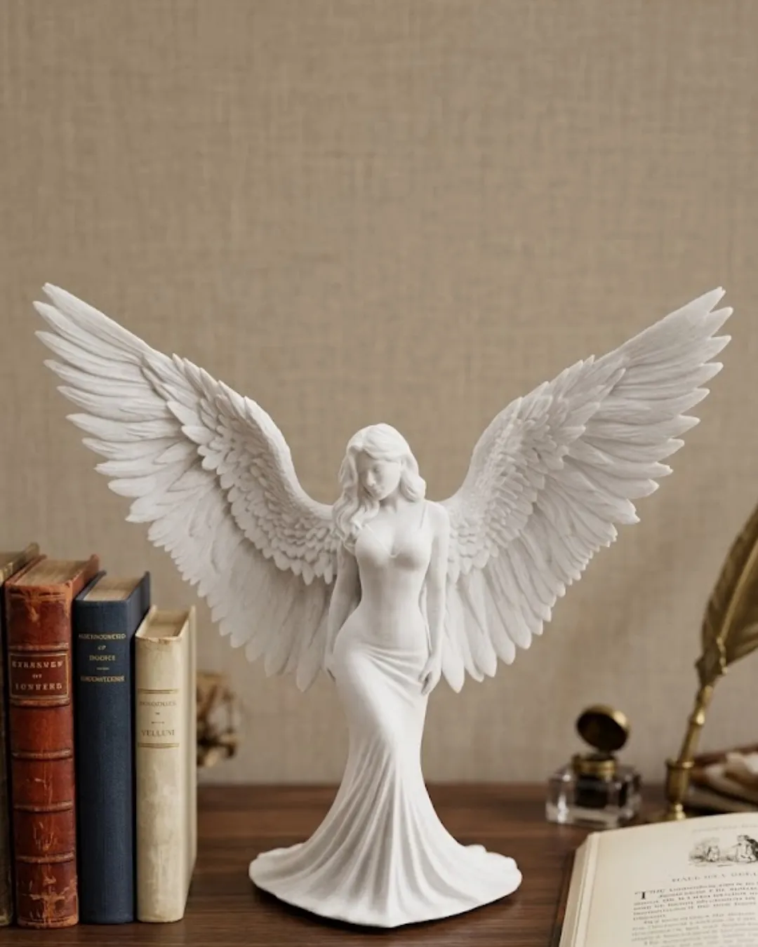 Kanatlı Melek Figürü 3D Baskı Dekoratif Heykel Biblo Ev Ofis Aksesuarı