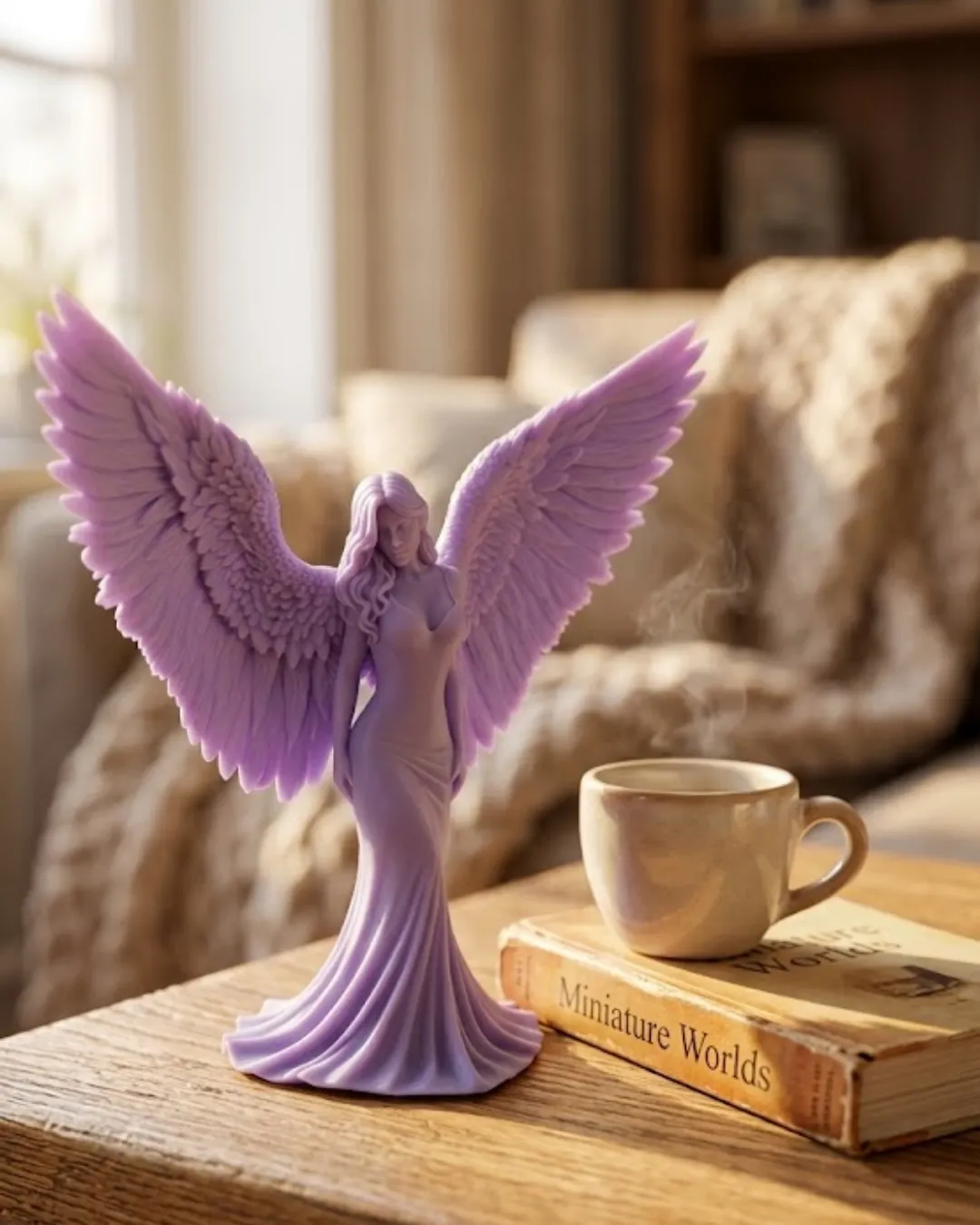 Lila Melek Biblo 3D Dekoratif Angel Figür Ev Aksesuarı
