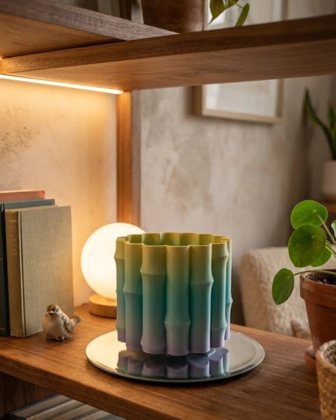Yeşil Tonlu Dekoratif Vazo Modern Tasarım Salon Ofis Masa Üstü Aksesuar